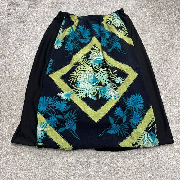 Clio Vintage 90s Floral Midi Sarong Dress Womens 14 Black Blue Green Casual Boho - Picture 1 of 14